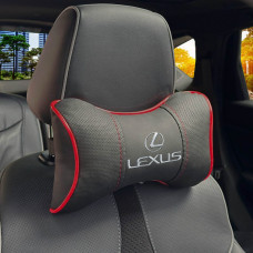 Подушка на подголовник с логотипом Lexus Экокожа 3D Цветной лого Черная-Красный кант 1 шт