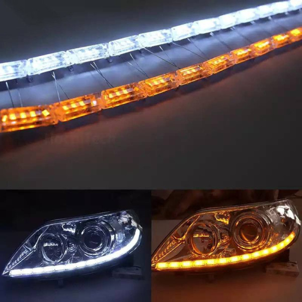 Дневные ходовые огни ДХО гибкие 12v / 60 см / с бегущим поворотом / 16 Кристалов / Белые 2 шт