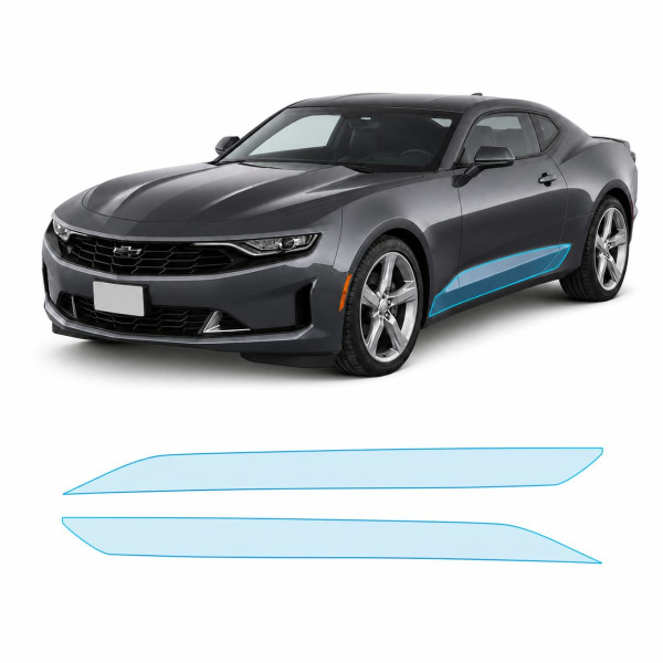 Антигравійна захисна бронеплівка за лекалами для Chevrolet Camaro VI facelift 2019-2024 - нижня зона кузова пороги