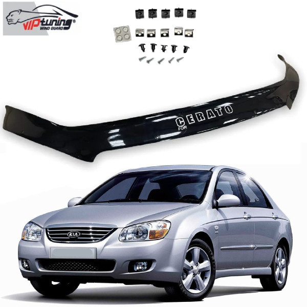 Дефлектор капота мухобойка для Kia Cerato 2004-2008 Евро Крепление (Vip Tuning)