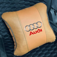 Подушка в авто для Audi Цветной 3D Логотип Экокожа Коричневая 1 шт (Modena)