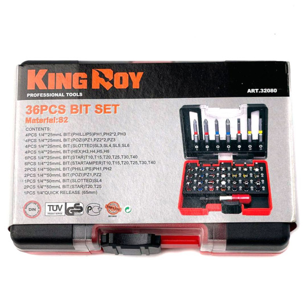 Набор бит Шестигранники и Звездочки Hex Torx KING STD 36 предметов Оригинал (32080)