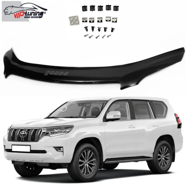 Дефлектор капота мухобойка для Toyota Land Cruiser Pradо 150 2017- S-крепления Евро Крепление (Vip Tuning)