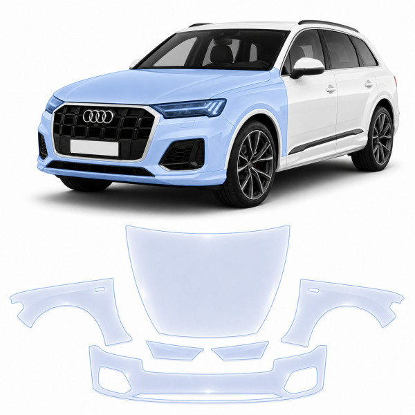 Антигравийная защитная бронепленка по лекалам для Audi Q7 4M second facelift 2024- передняя часть авто (капот бампер фары крылья)