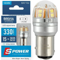 LED автолампа Brevia Spower 12/24V P21/5W 330Lm 15x2835SMD CANbus BAY 15d 2 шт (10203X2)