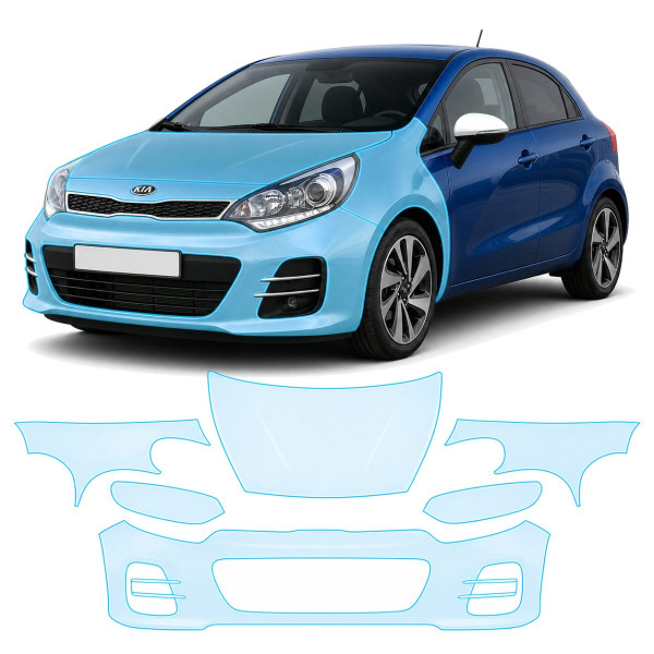 Антигравийная защитная бронепленка по лекалам для Kia Rio UB facelift 2015-2017 - передняя часть авто (капот бампер фары крылья)