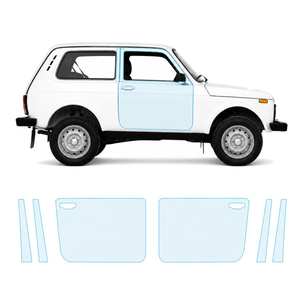 Антигравійна захисна бронеплівка за лекалами для LADA Niva 2121 1977-2020 - зони дверей і стійки вікон