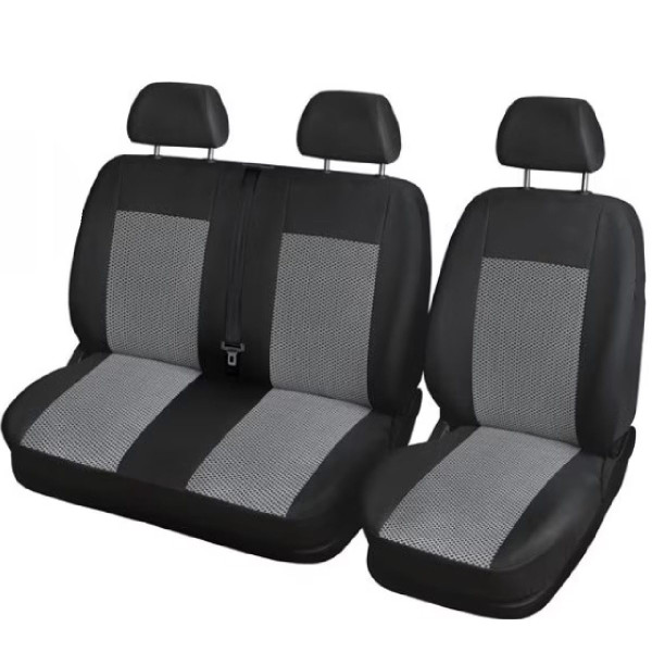 Чехлы модельные 2+1 для Volkswagen T4 1990-2003 плотная ткань жакард Черно-Серые