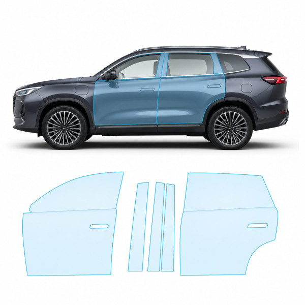 Антигравійна захисна бронеплівка за лекалами для Chery Tiggo 8 Pro Max (PHEV) I 2024- зони дверей і стійки вікон