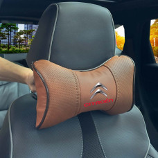 Подушка на підголівник з логотипом Citroen Екошкіра 3D Кольоровий лого Коричневий-Коричневий кант 1 шт