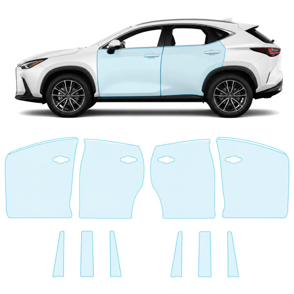 Антигравійна захисна бронеплівка за лекалами для Lexus NX AZ20 2021- зони дверей і стійки вікон