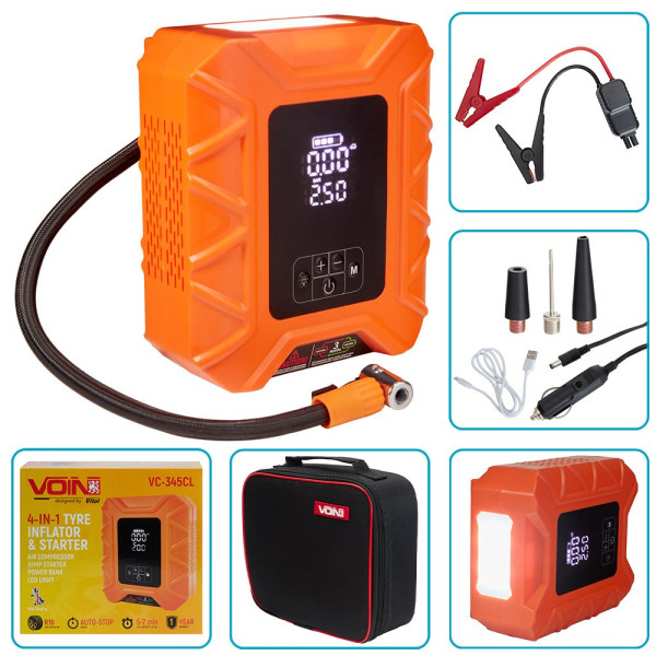 Автомобільний компресор Бустер Повербанк 4в1 14.8V 37.0wh 10000mAh Ліхтар (VC-345CL)