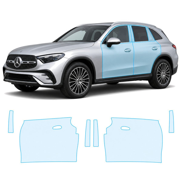 Антигравийная защитная бронепленка по лекалам для Mercedes-Benz GLC X254 2022- зоны дверей и стойки окон