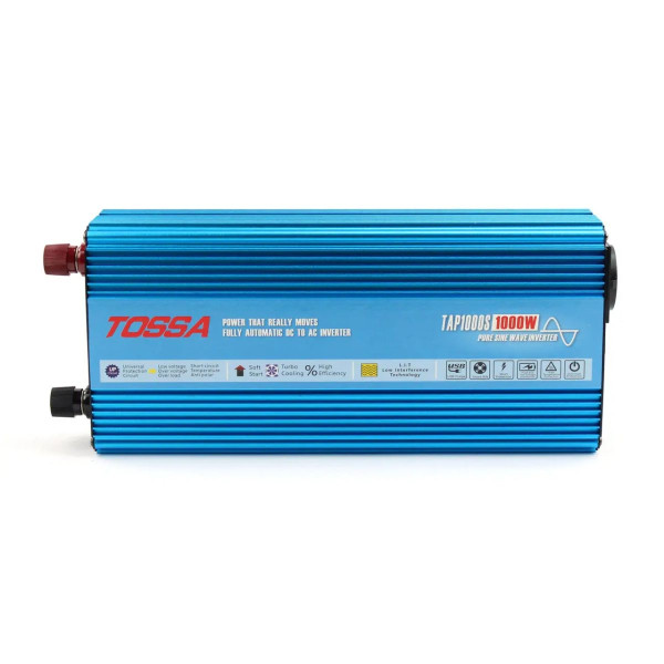 Перетворювач напруги (інвертор) Tossa 12V -220V/1000W Чистий Синус 1USB 1Розетка (TAP1000S)