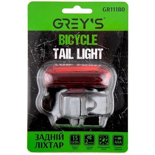 Велосипедный задний фонарь Grey's LED 2 режима 65 х 20 х 30 мм 1 шт (GR11180)
