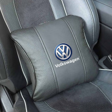 Подушка на підголівник з логотипом Volkswagen Екошкіра 3D Кольоровий лого Чорна-Чорний кант 1 шт