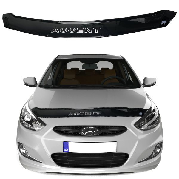 Дефлектор капоту мухобійка для Hyundai Accent Solaris 2010-2014 (Коротка) Voron Glass