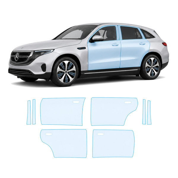 Антигравийная защитная бронепленка по лекалам для Mercedes-Benz EQC N293 2019-2023 - зоны дверей и стойки окон