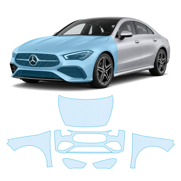 Антигравійна захисна бронеплівка за лекалами для Mercedes-Benz CLA C118 facelift 2023- передня частина авто (капот бампер крила))