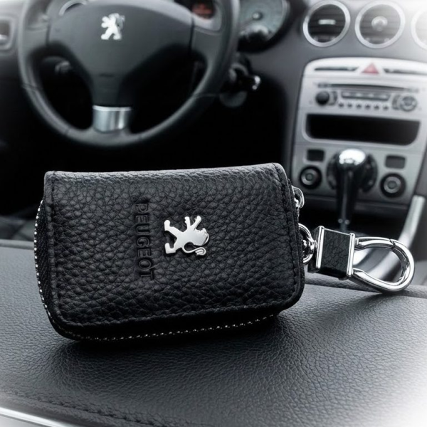 Чехол для ключей с карабином Peugeot (Тисненая кожа)