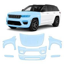Антигравийная защитная бронепленка по лекалам для Jeep Grand Cherokee WL 2022- передняя часть авто (капот бампер фары крылья)