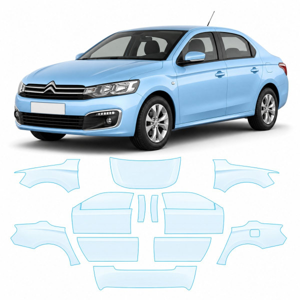 Антигравийная защитная бронепленка по лекалам для Citroen C-Elysee I facelift 2017-2022 - полный кузов