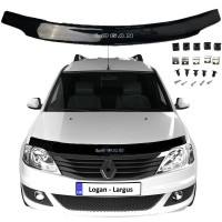 Дефлектор капота мухобойка Renault Logan I 2004-2012 Евро крепление Voron Glass