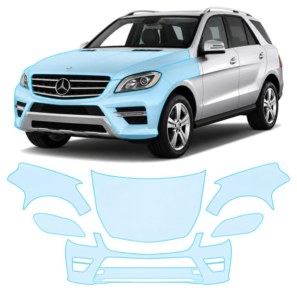 Антигравийная защитная бронепленка по лекалам для Mercedes-Benz GLE W166 2011-2015 - передняя часть авто (капот бампер фары крылья)
