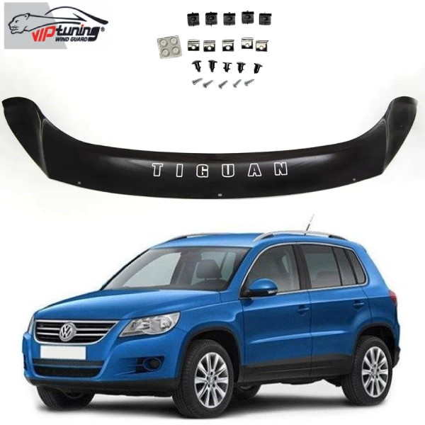 Дефлектор капота мухобойка Volkswagen Tiguan 2007-2016 Євро Кріплення (Vip Tuning)