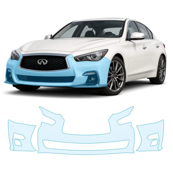 Антигравийная защитная бронепленка по лекалам для Infiniti Q50 V37 facelift 2018-2023 - передний бампер