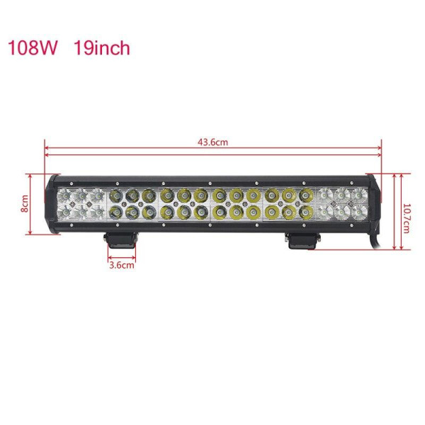 Світлодіодна Балка фара LED / 438x107x73 mm / 108W / 3W*36 / 10-30V / Ближнє та Далеке світло (D-108W)