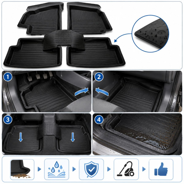 Коврики резиновые Daewoo Lanos корытом с перемычкой 5 шт