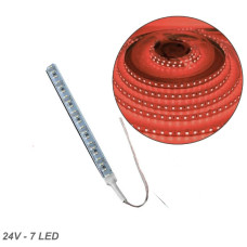 Лента диодная алюминий 24V - 8 см - 1А 7LED - в силиконе эффект сплошной ленты Красный свет (5630)