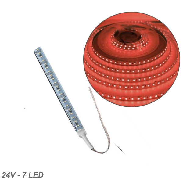 Лента диодная алюминий 24V - 8 см - 1А 7LED - в силиконе эффект сплошной ленты Красный свет (5630)