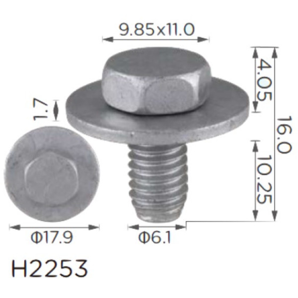 Гвинт з шайбоюVolkswagen, GREAT WALL, Audi, Seat, Skoda (N10009110, N10009112, C1430612F3E, 19808) (H2253)