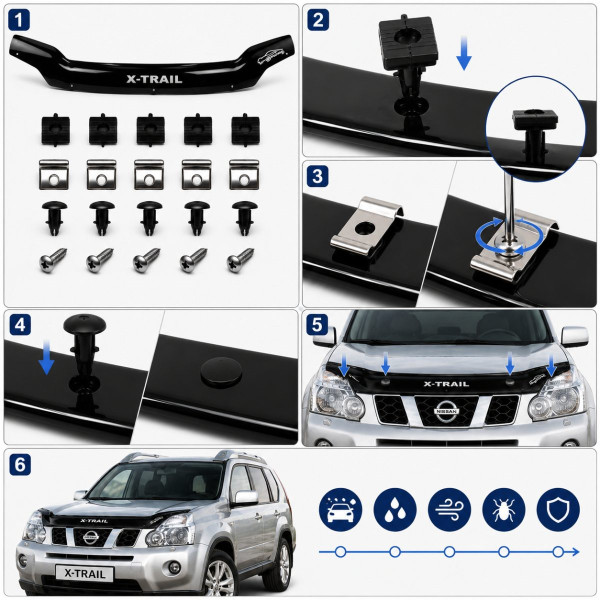 Дефлектор капота мухобойка Nissan X-Trail (T31) 2007-2014 Євро Кріплення Vip Tuning (NS15)