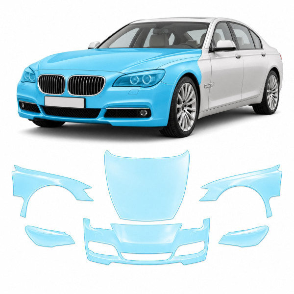 Антигравийная защитная бронепленка по лекалам для BMW 7 Series F01/F02 2008-2015 - передняя часть авто (капот бампер фары крылья)