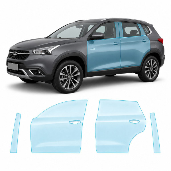Антигравийная защитная бронепленка по лекалам для Chery Tiggo 7 I 2016-2020 - зоны дверей и стойки окон