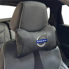 Подушка на підголівник з логотипом Volvo Екошкіра 3D Кольоровий лого Чорна-Чорний кант 1 шт