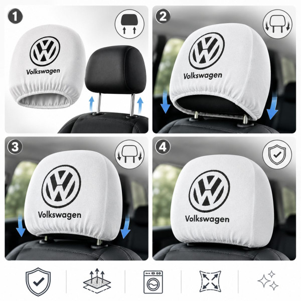 Чехлы для подголовников Универсальные Volkswagen Белые 2 шт