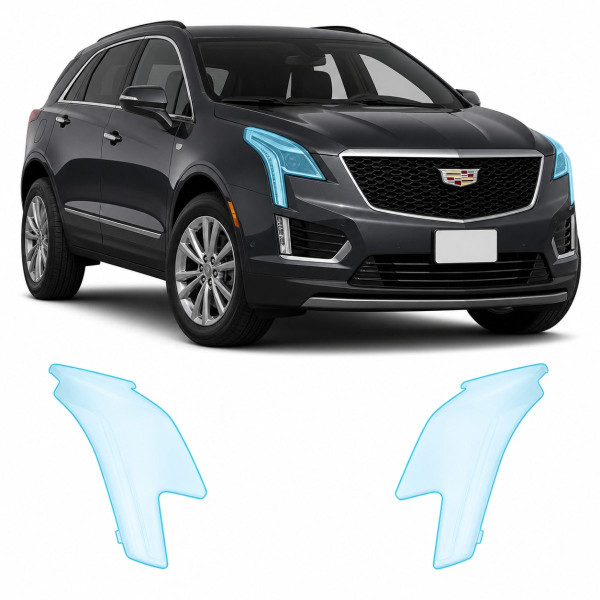 Антигравийная защитная бронепленка по лекалам для Cadillac XT5 I facelift 2020- оптика (фары и ПТФ)