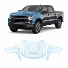 Антигравийная защитная бронепленка по лекалам для Chevrolet Silverado IV facelift 2022- капот и передние крылья