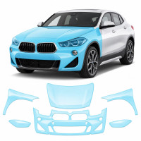 Антигравийная защитная бронепленка по лекалам для BMW X2 F39 2018-2023 - передняя часть авто (капот бампер фары крылья)