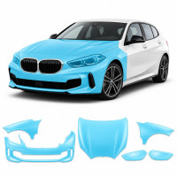 Антигравийная защитная бронепленка по лекалам для BMW 1 Series F40 2019-2024 - передняя часть авто (капот бампер фары крылья)