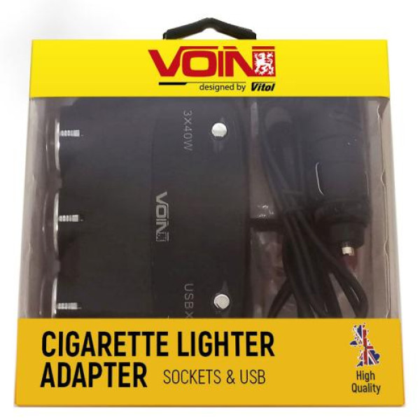 Автомобільний розгалужувач прикурювача VOIN 3 виходу 2400mA 12/24V Провід та Вольтметр (SC-3003)