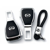 Набор в авто для Mazda №2 Заглушка переходник ремня безопасности и брелока с логотипом