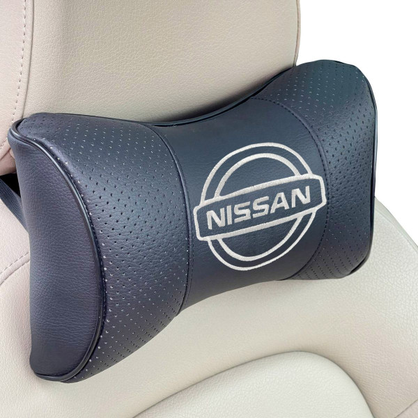 Подушка на підголовник з логотипом Nissan екошкіра Чорна 1 шт