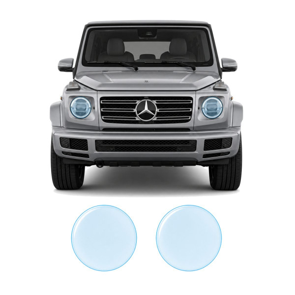 Антигравийная защитная бронепленка по лекалам для Mercedes-Benz G-Class W463 2018- оптика (фары и ПТФ)