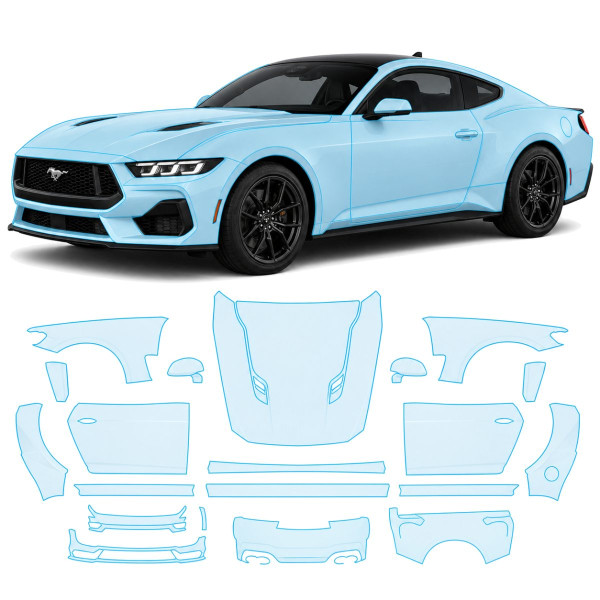 Антигравийная защитная бронепленка по лекалам для Ford Mustang S650 2024- полный кузов