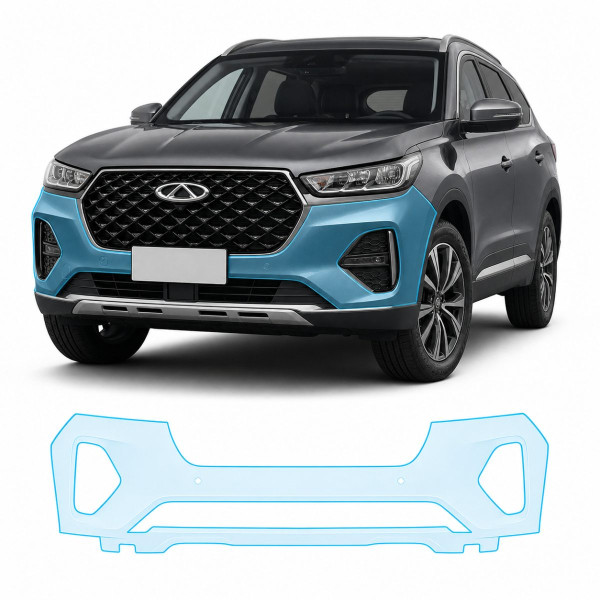 Антигравийная защитная бронепленка по лекалам для Chery Tiggo 7 Pro I 2020-2022 - передний бампер